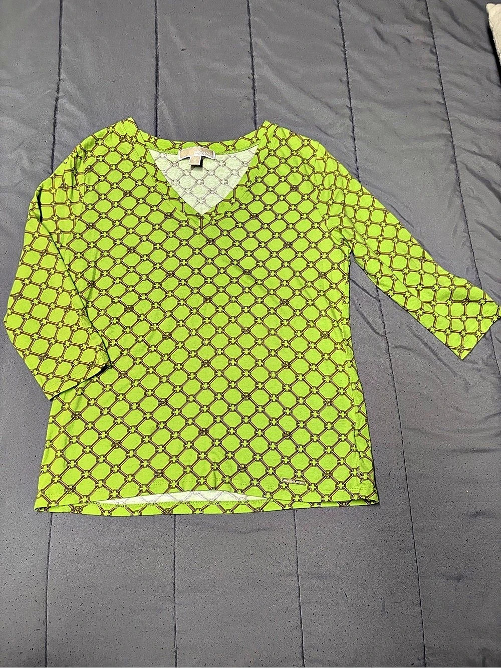 Michael Kors Geometric Long Sleeve Top in Green & Brown Size Medium